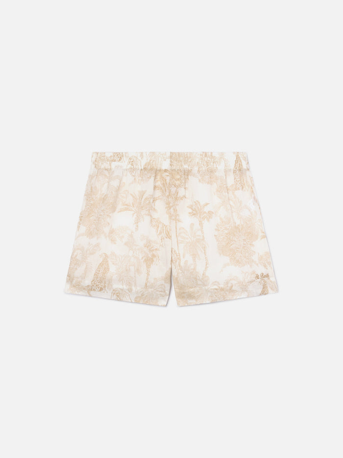 Meave Ramie Shorts With Beige Toile De Jouy Print Camel Pant