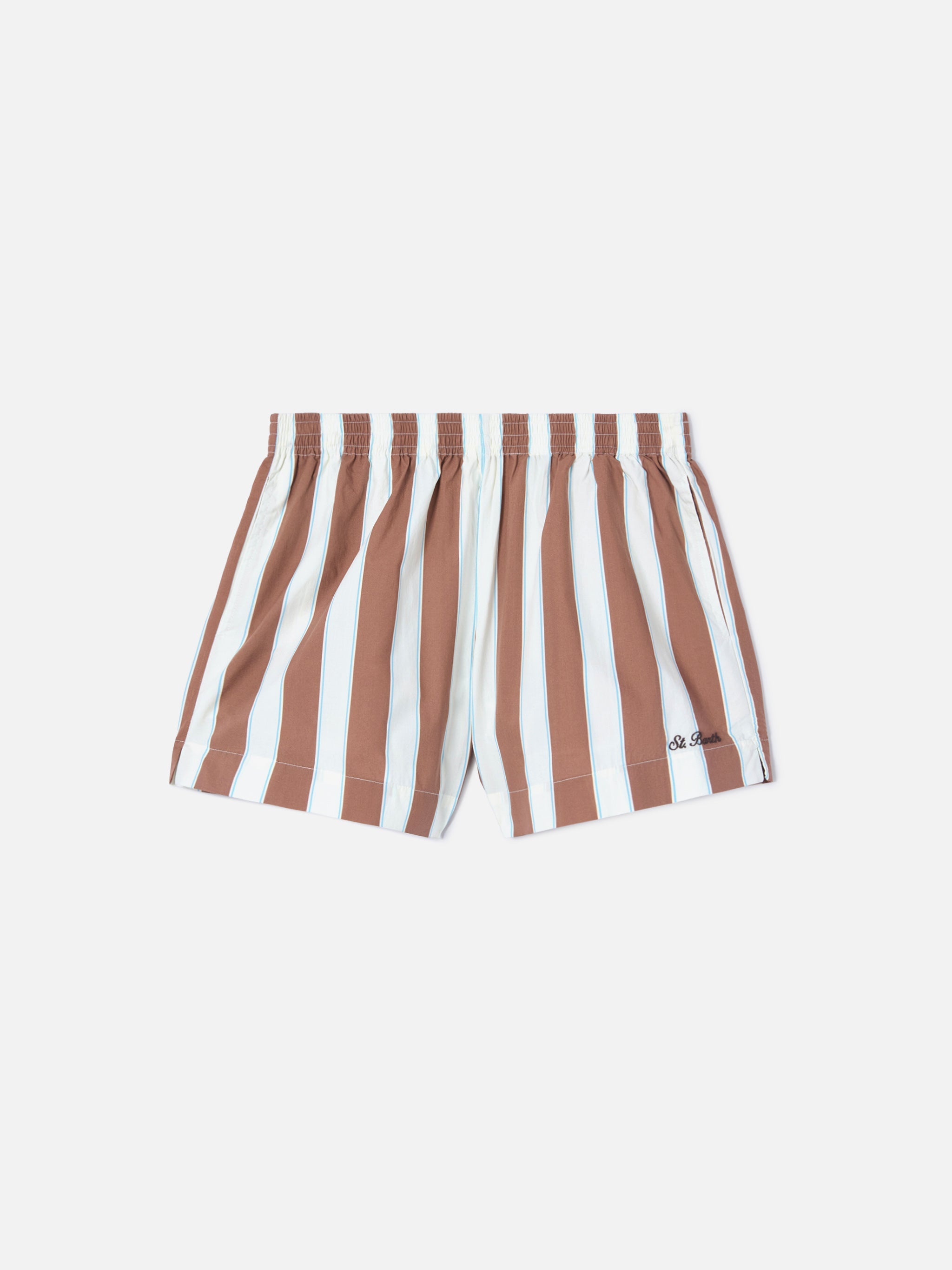 Brown Striped Meave Cotton Shorts Pant
