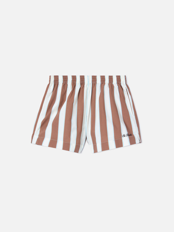Brown Striped Meave Cotton Shorts Pant