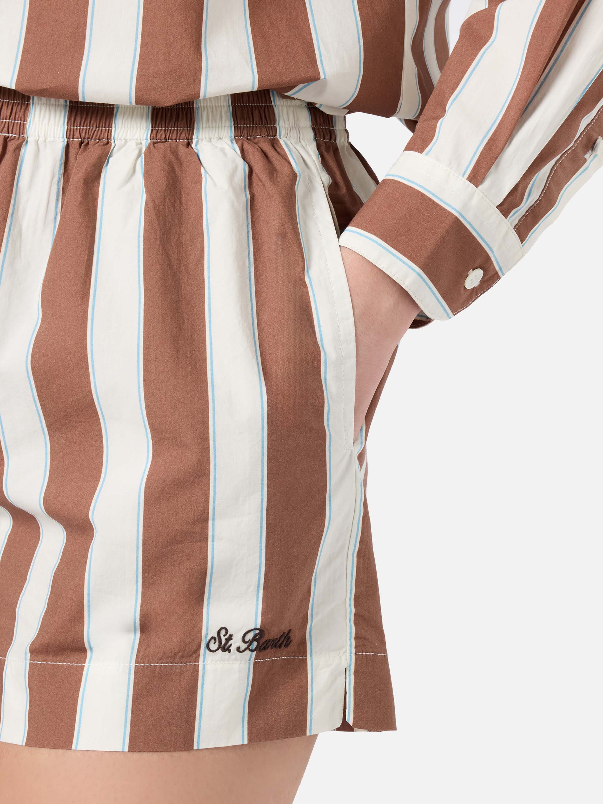 Brown Striped Meave Cotton Shorts Pant