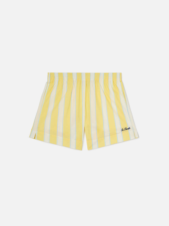 Yellow Striped Meave Cotton Shorts Pant