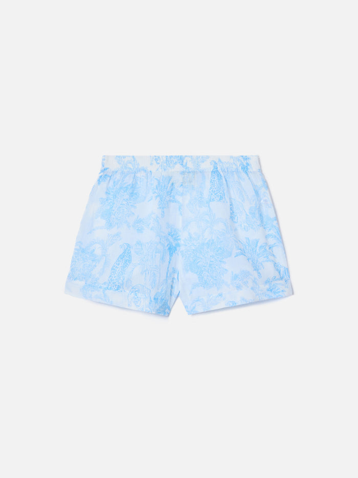 Meave Ramie Shorts With Light Blue Toile De Jouy Print White Pant