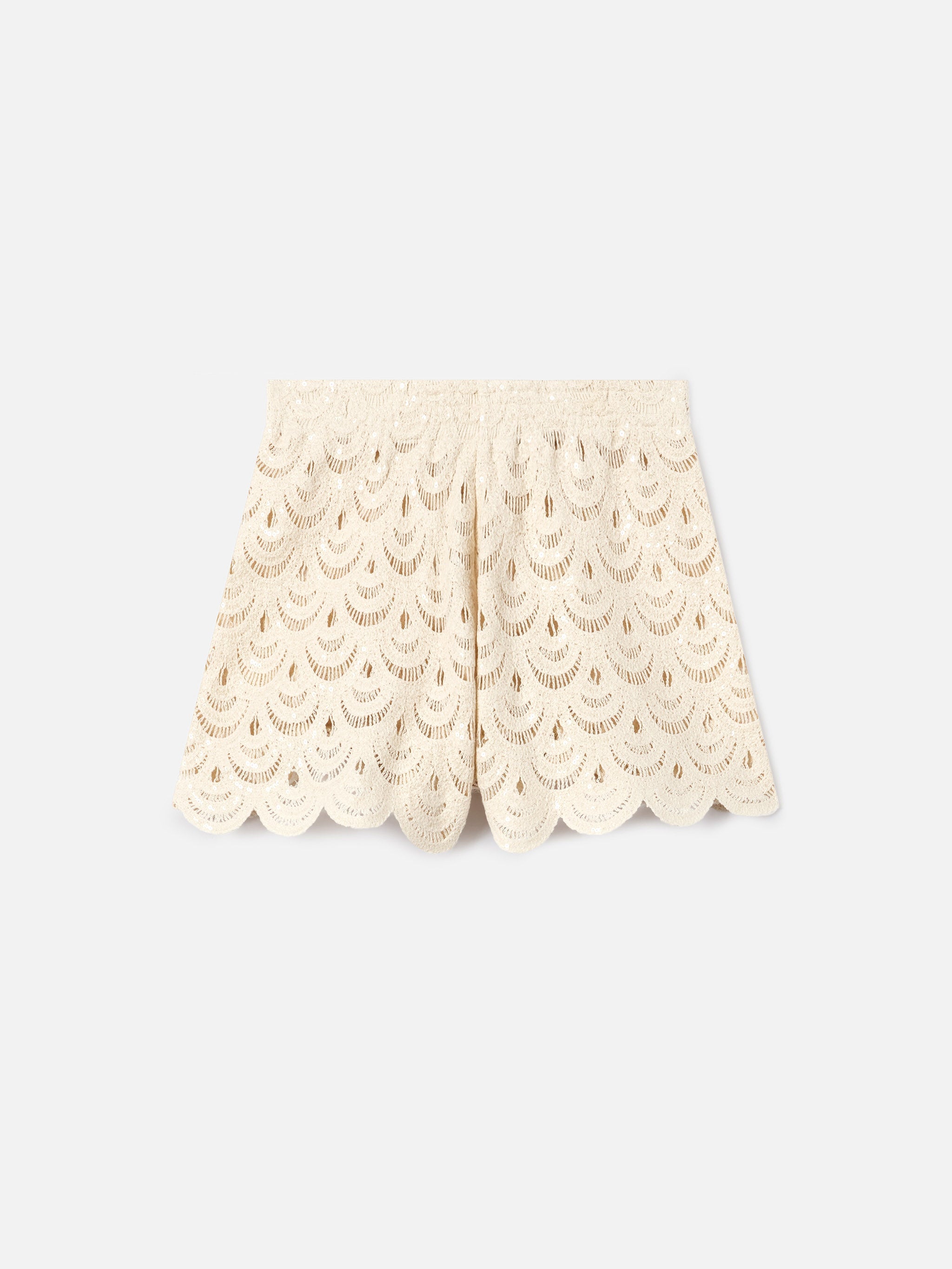 Meave Crochet Shorts With Sequins White Pant