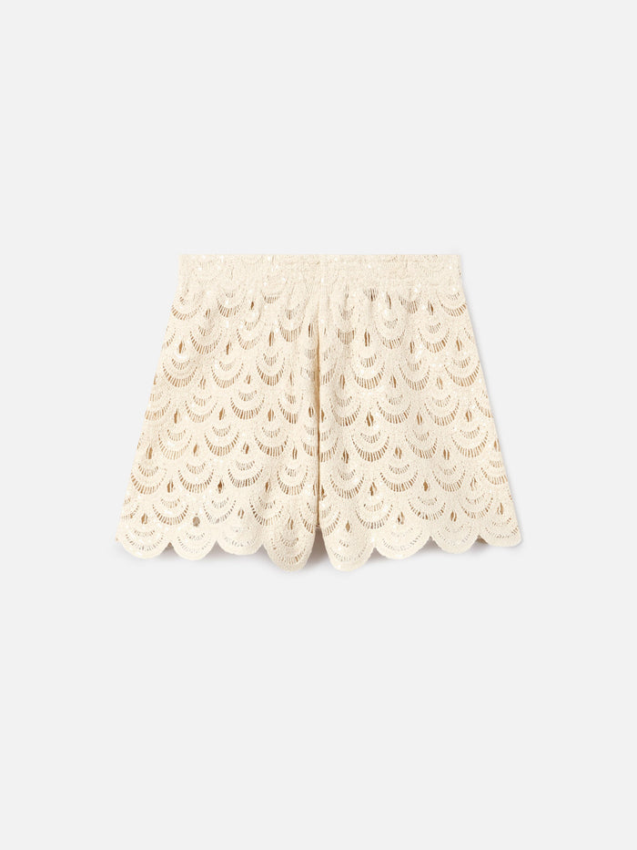 Meave Crochet Shorts With Sequins White Pant