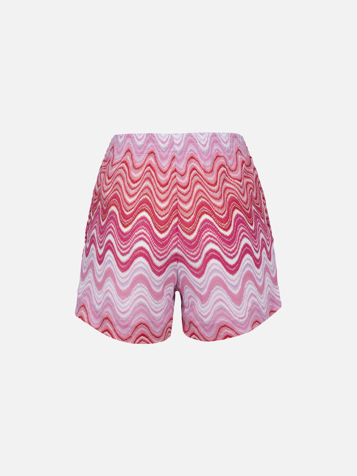 Meave Raschel Knit Shorts With Wave Pattern Pink Pant