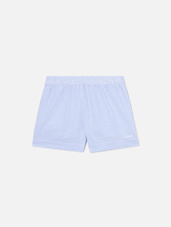 Light Blue Striped Meave Seersucker Shorts Sky Pant