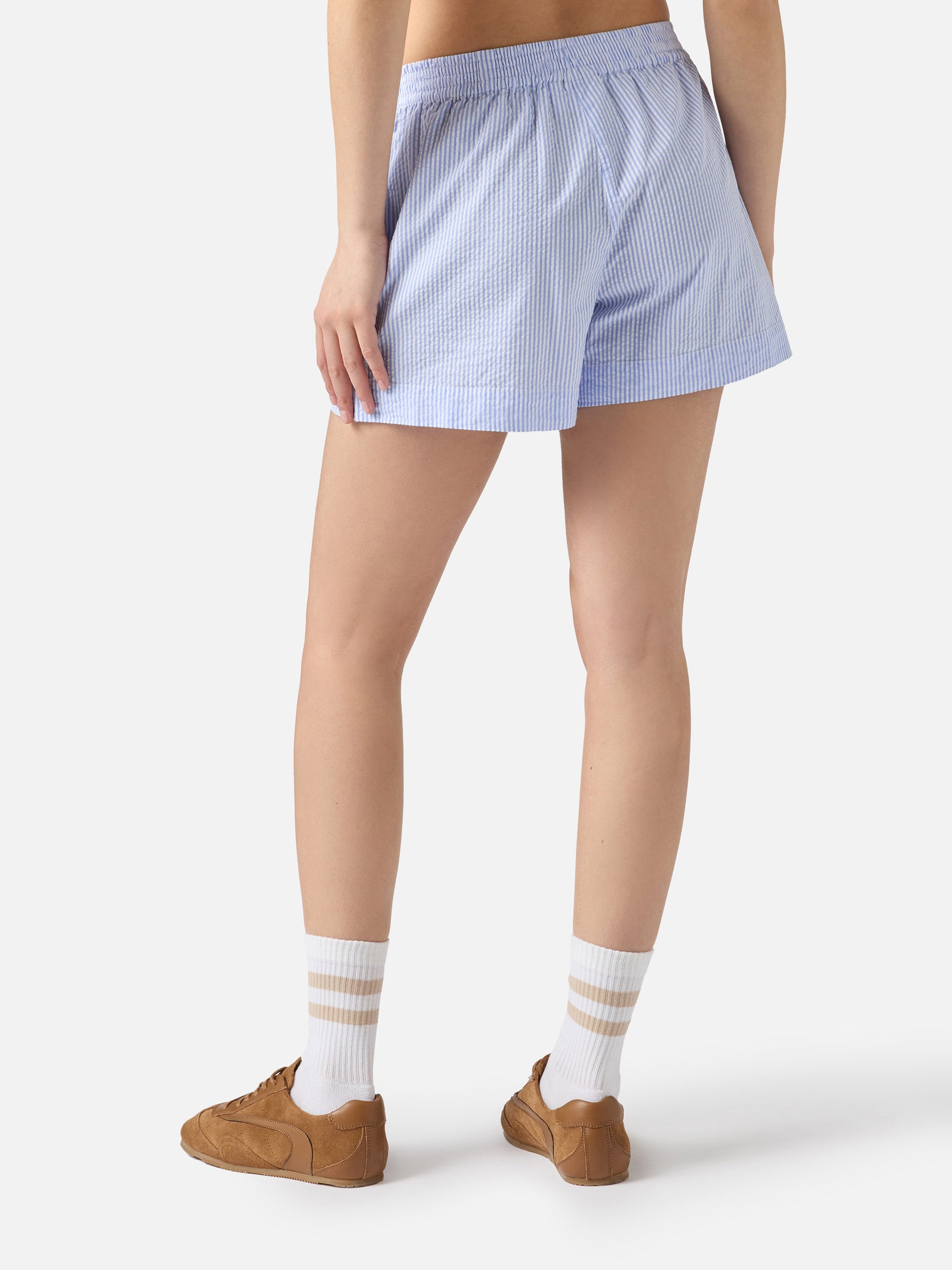Light Blue Striped Meave Seersucker Shorts Sky Pant