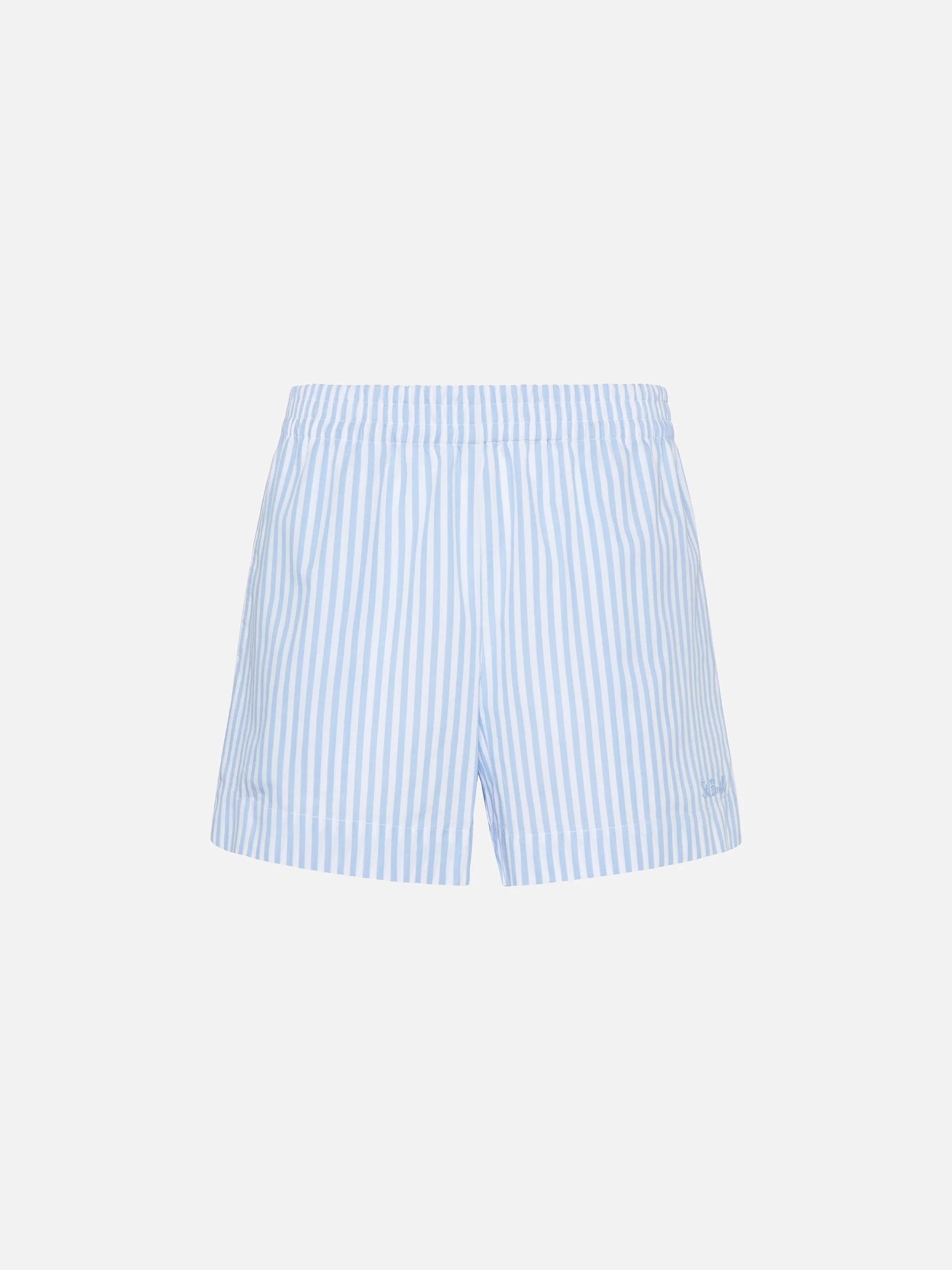 Meave Cotton Poplin Pull Up Shorts With Striped Print Blue Pant