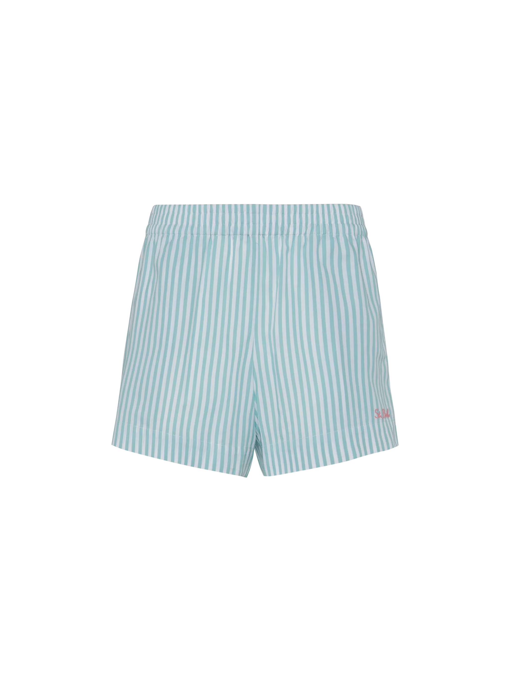 Meave Cotton Poplin Pull Up Shorts With Striped Print Green Pant
