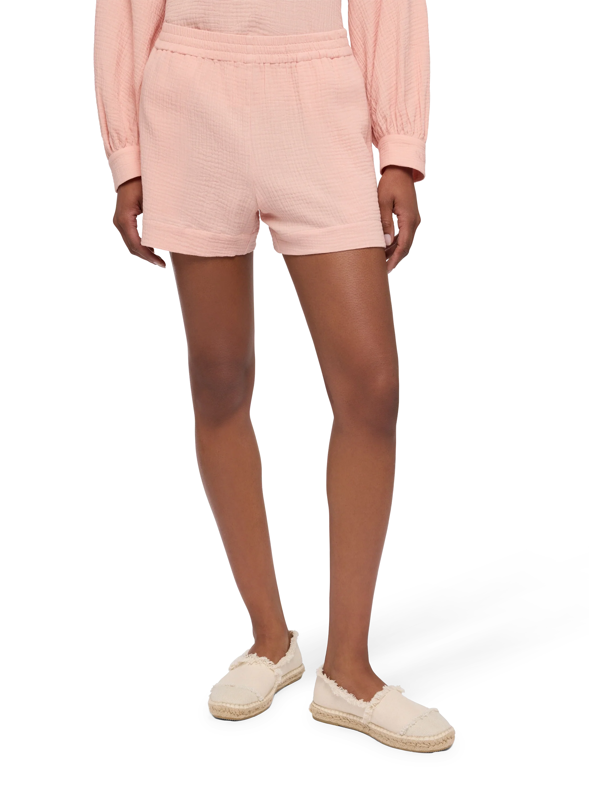 Meave Cotton Muslin Pull Up Shorts Pink Pant