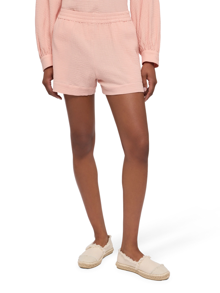 Meave Cotton Muslin Pull Up Shorts Pink Pant
