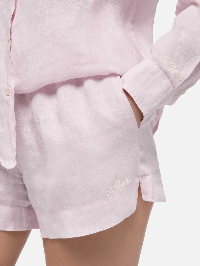 Meave Pink Linen Pull Up Shorts Pant