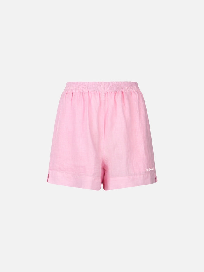 Meave Pink Linen Shorts Pant