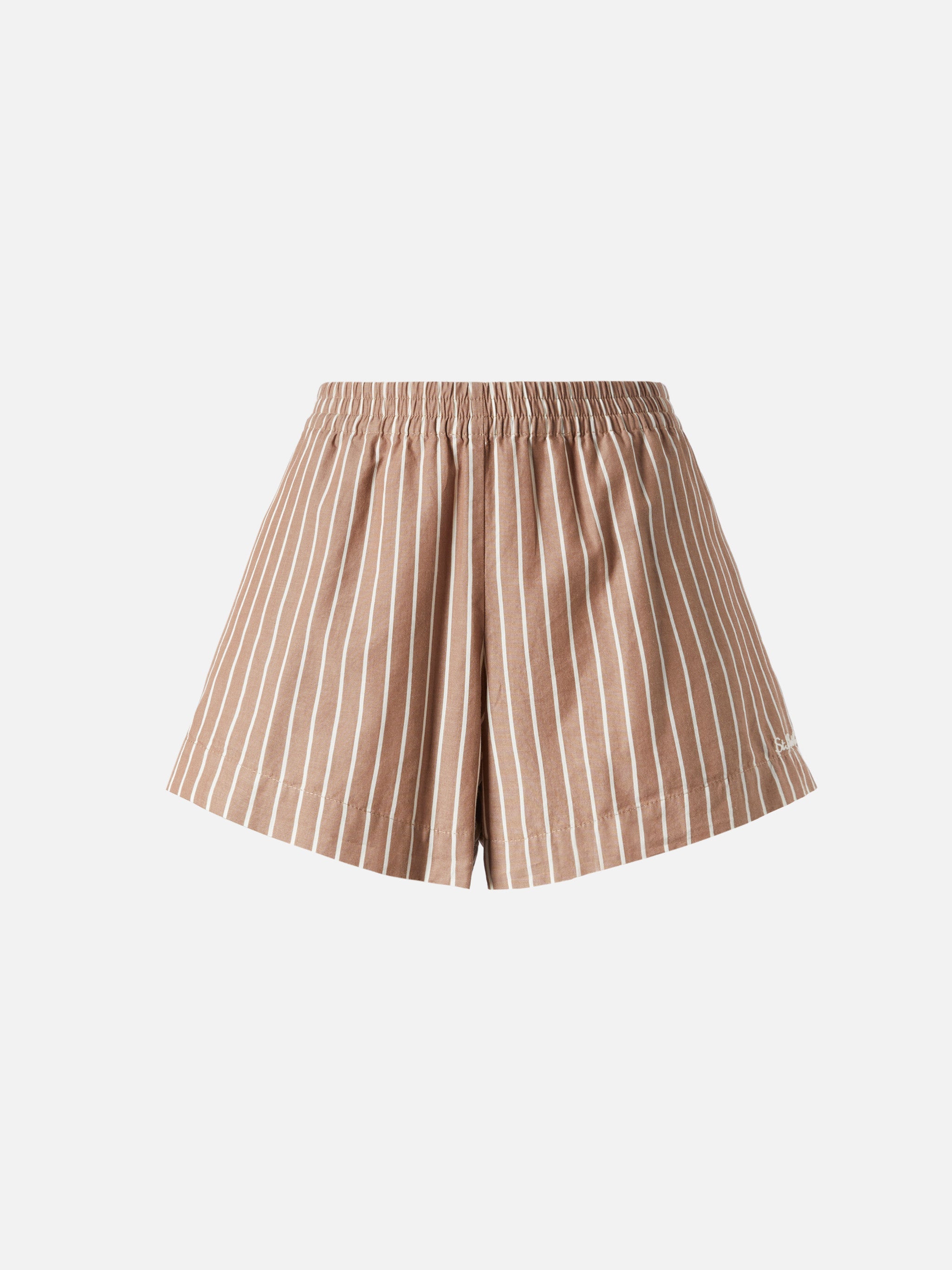 Meave Cotton Poplin Pull Up Shorts With Striped Print Brown Pant