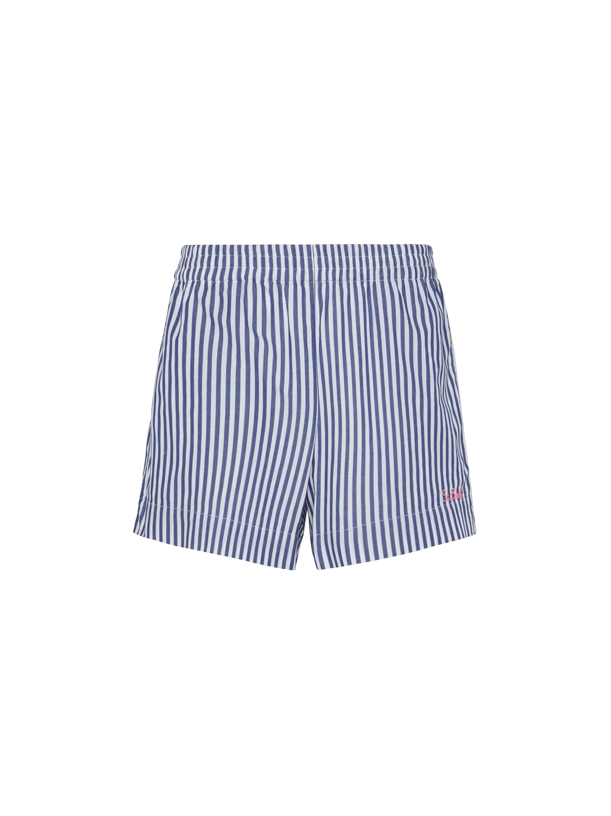 Meave Cotton Popline Pull Up Shorts With Striped Print Blue Pant