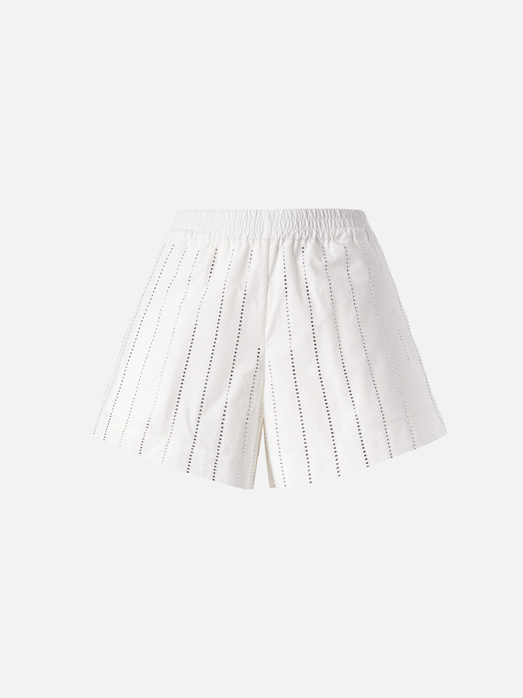 Meave Cotton Poplin Pull Up Shorts With Striped Rhinestone Embellishment White Pant