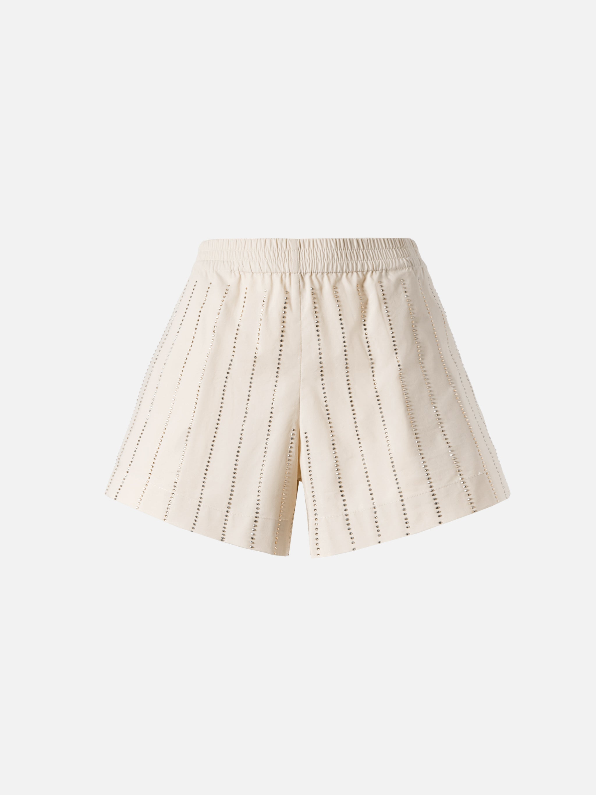 Meave Cotton Poplin Pull Up Shorts With Striped Rhinestone Embellishment White Pant