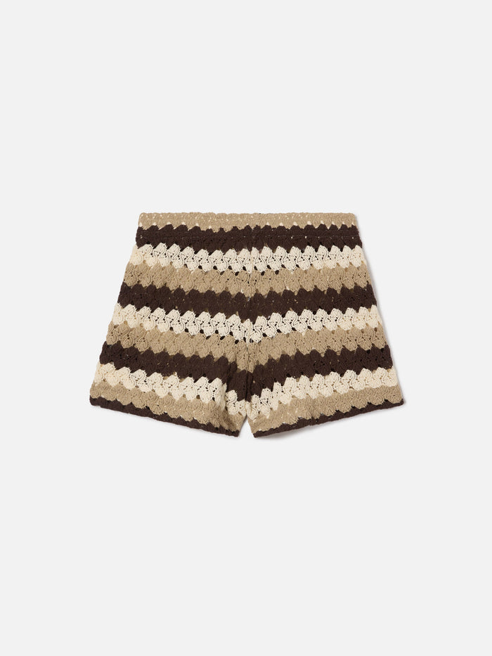 Brown Striped Meave Crochet Shorts Pant