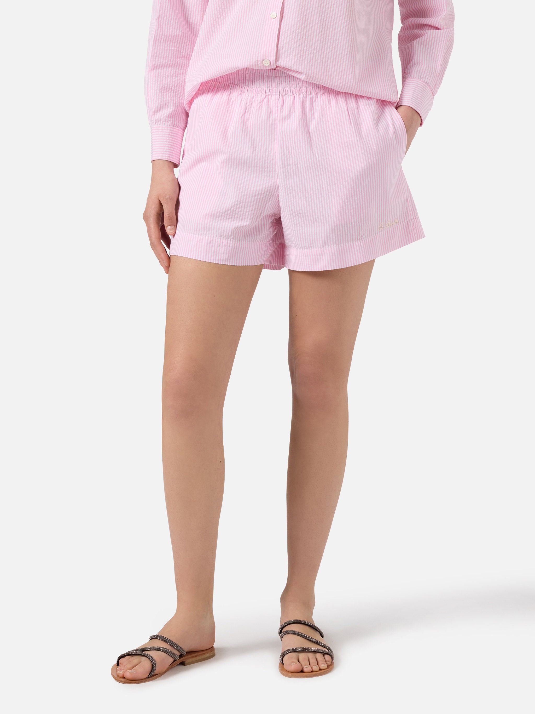 Pink Striped Meave Seersucker Shorts Pant
