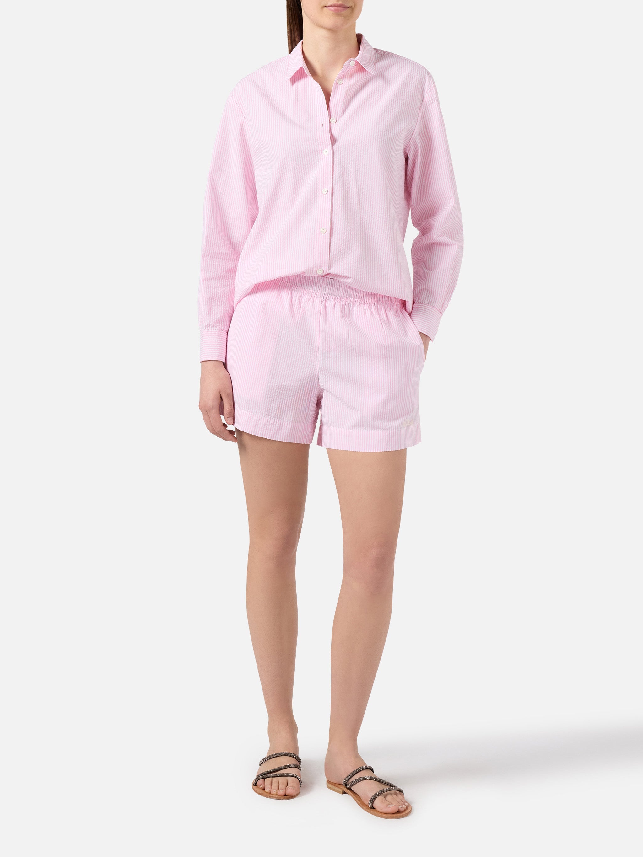 Pink Striped Meave Seersucker Shorts Pant