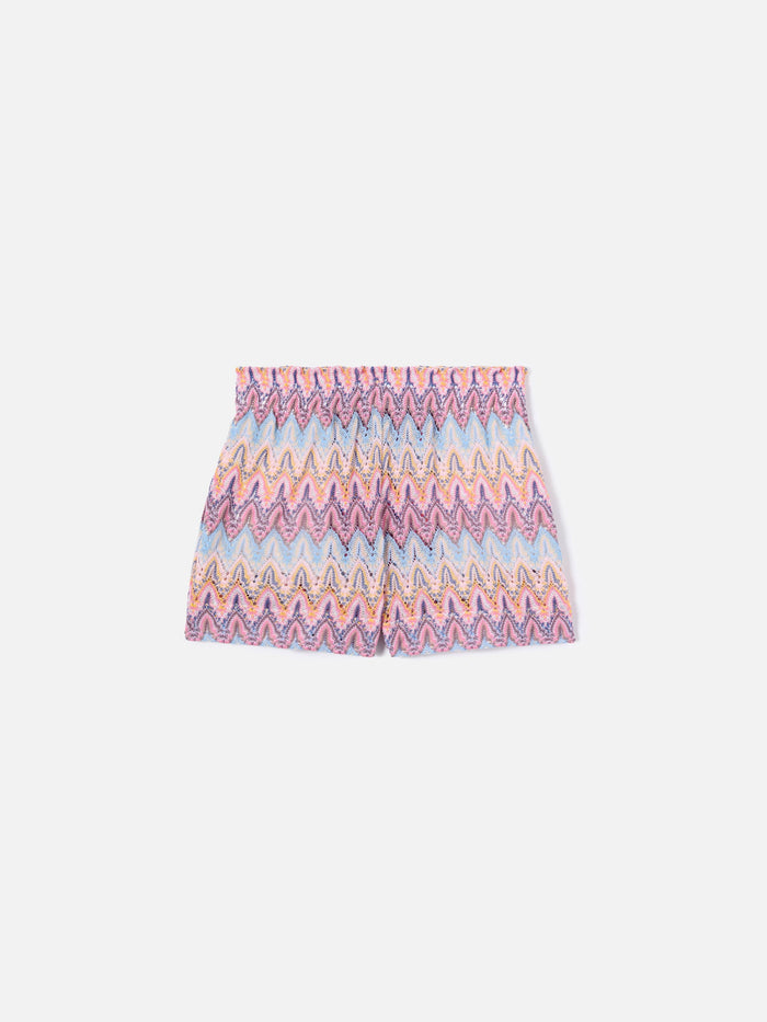 Meave Jr Raschel Knit Shorts With Pastel Flame Pattern Pink Pant