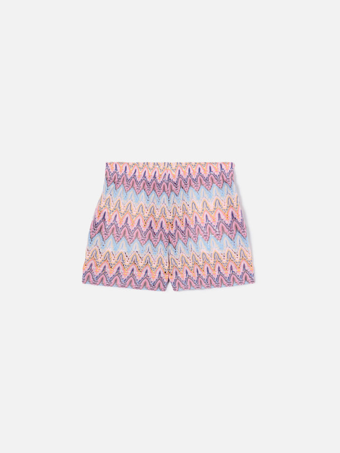 Meave Jr Raschel Knit Shorts With Pastel Flame Pattern Pink Pant