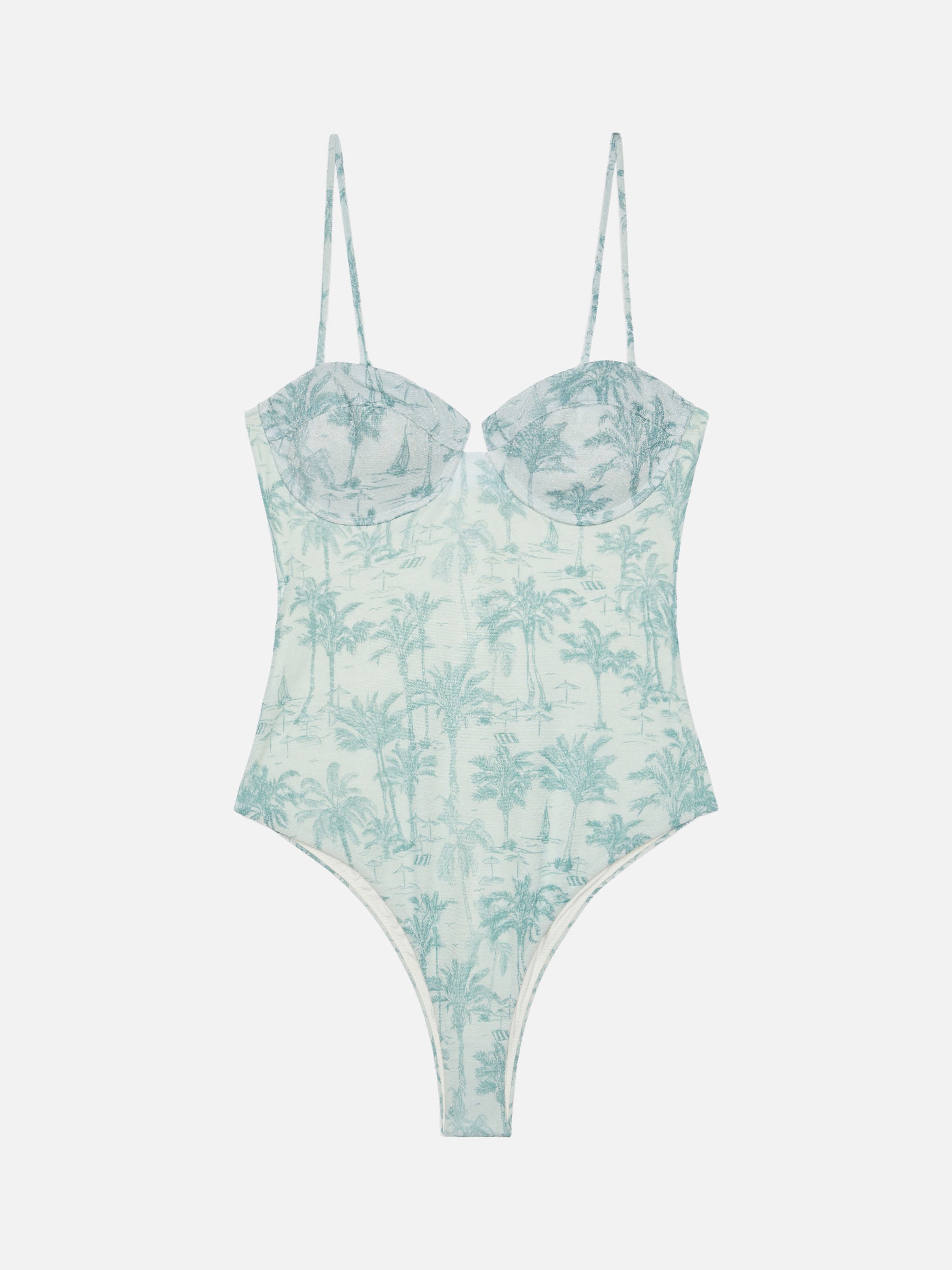 Medea Lurex Underwired One-Piece Swimsuit With Toile De Jouy Print Green One Piece