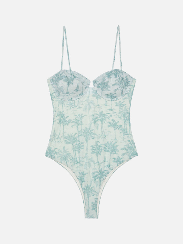 Medea Lurex Underwired One-Piece Swimsuit With Toile De Jouy Print Green One Piece