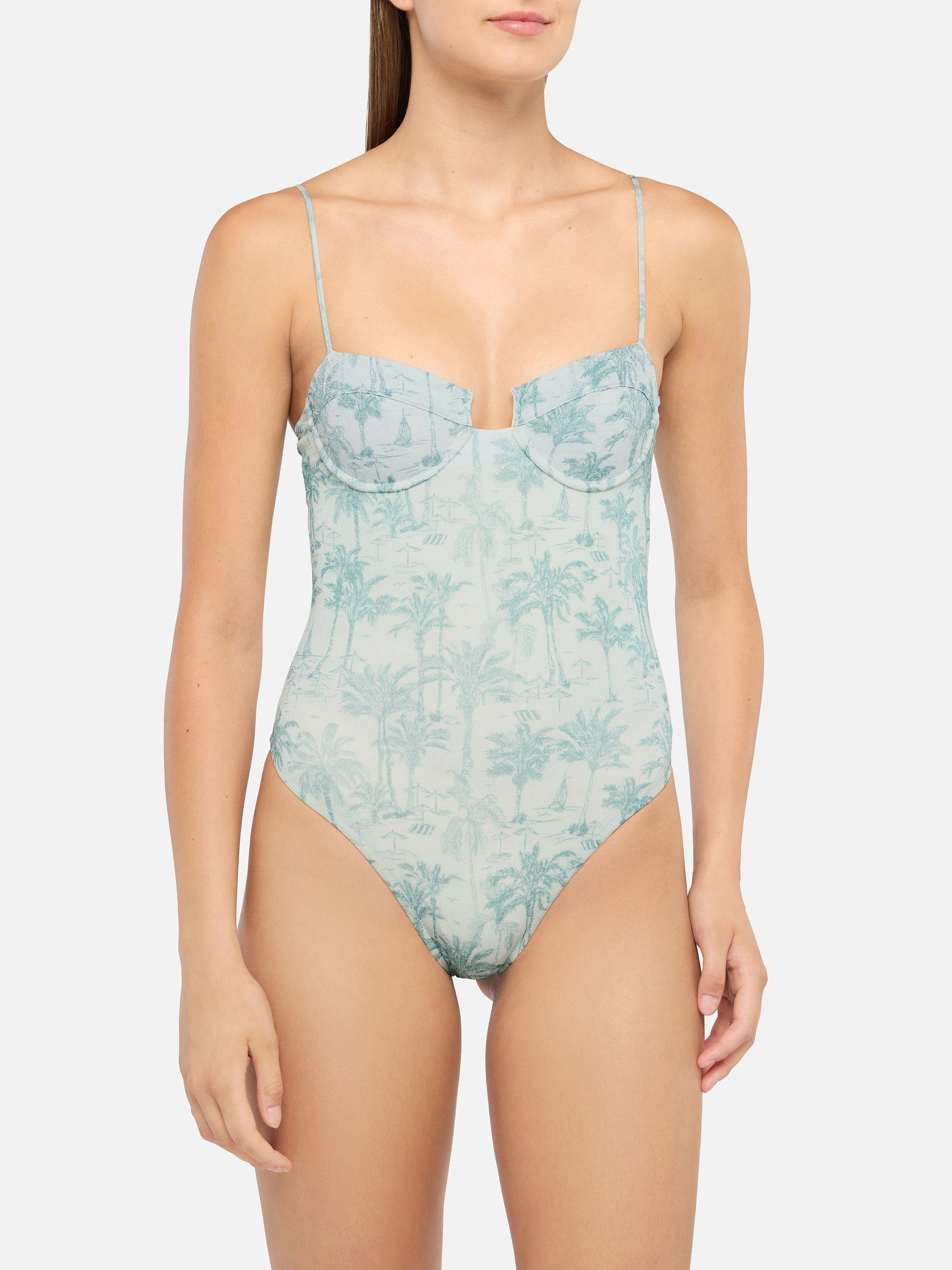 Medea Lurex Underwired One-Piece Swimsuit With Toile De Jouy Print Green One Piece