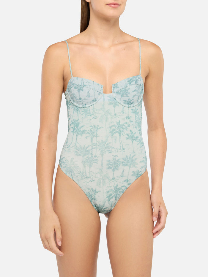 Medea Lurex Underwired One-Piece Swimsuit With Toile De Jouy Print Green One Piece