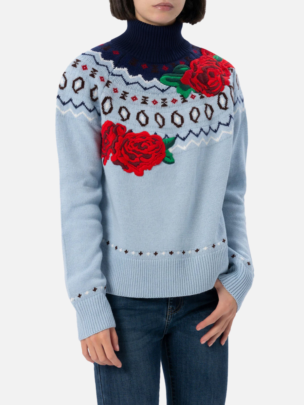 Meghan Cashmere Blend Sweater With Jacquard Blue