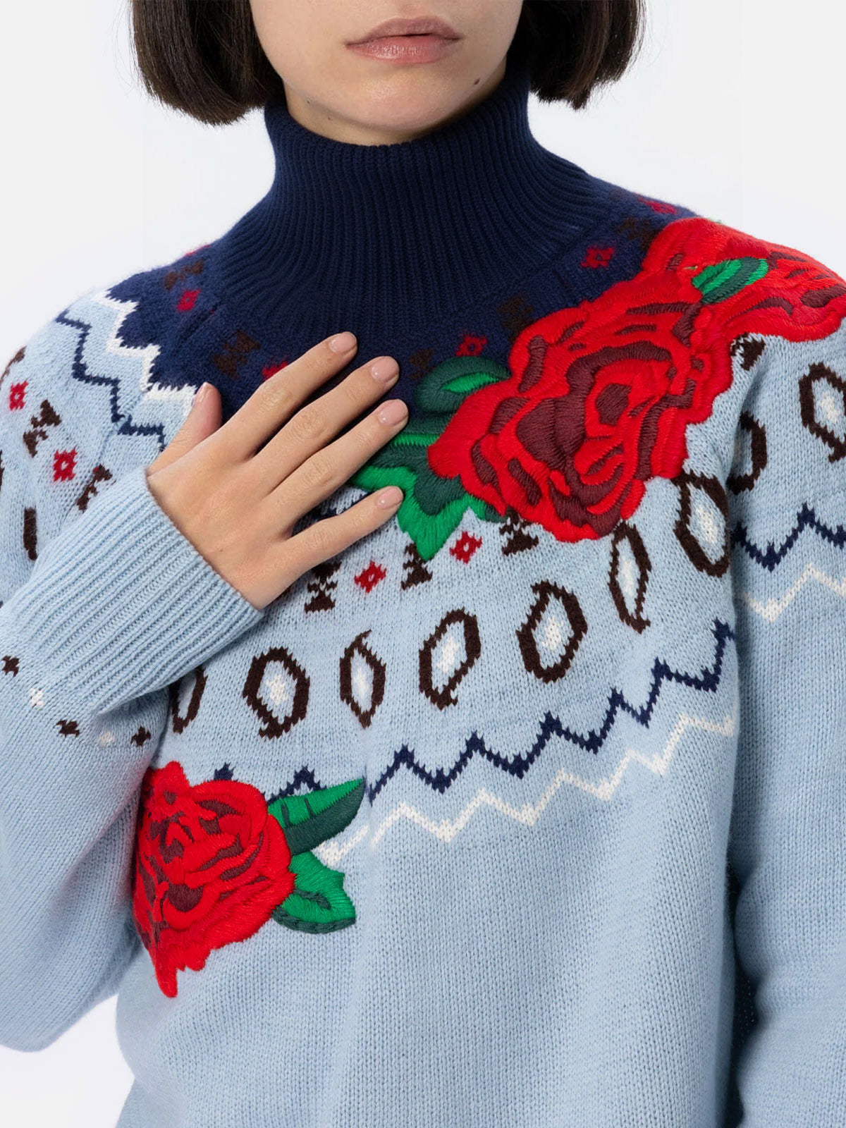 Meghan Cashmere Blend Sweater With Jacquard Blue