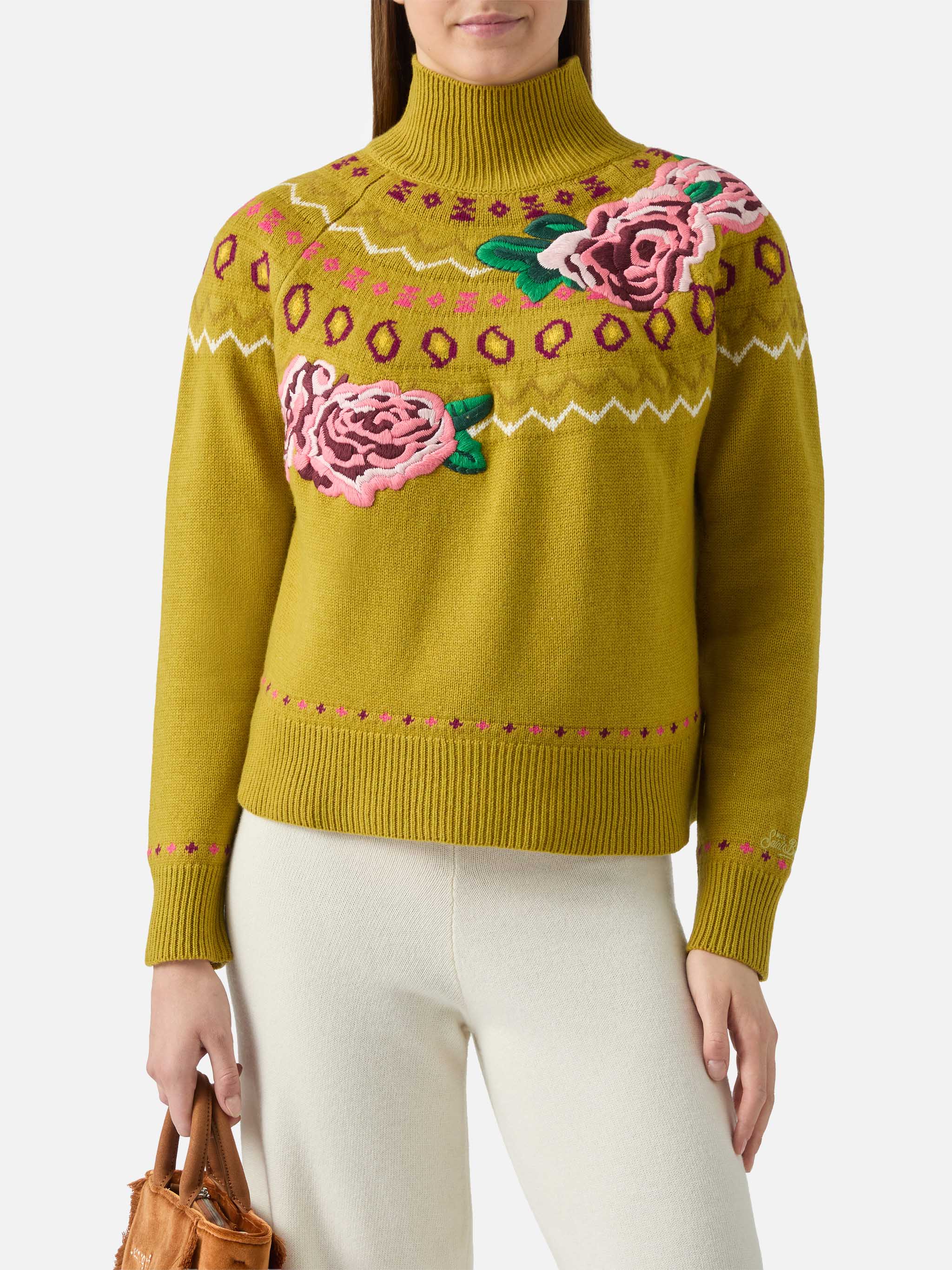 Cashmere Blend Sweater Meghan With Nordic Jacquard Green