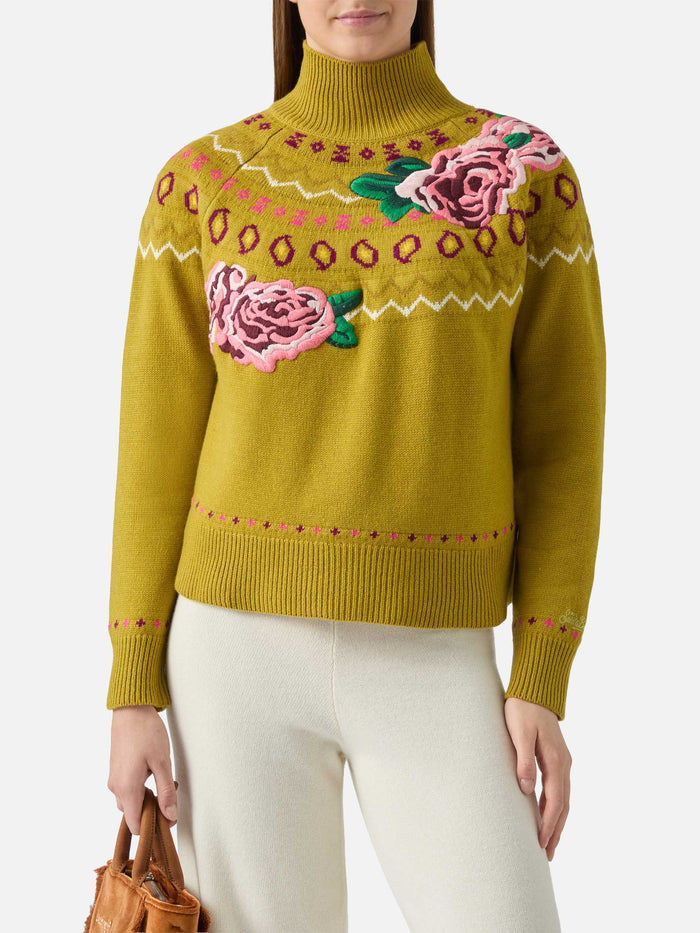 Cashmere Blend Sweater Meghan With Nordic Jacquard Green