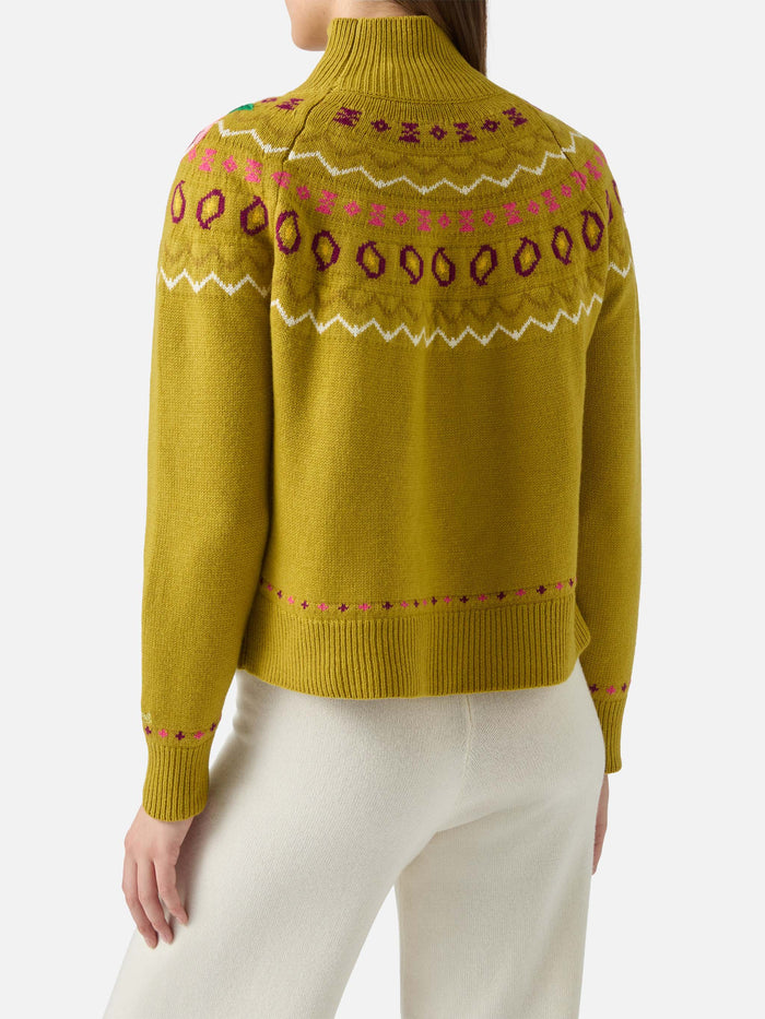Cashmere Blend Sweater Meghan With Nordic Jacquard Green