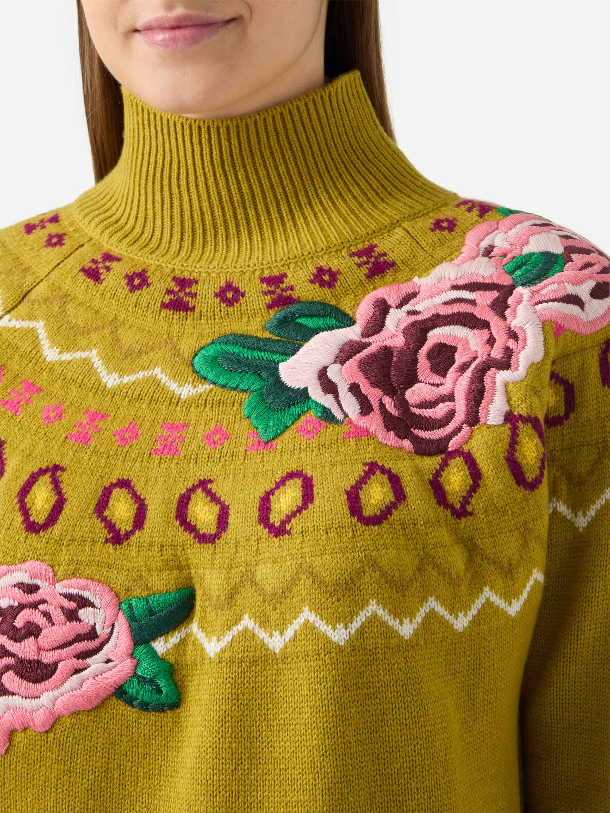 Cashmere Blend Sweater Meghan With Nordic Jacquard Green