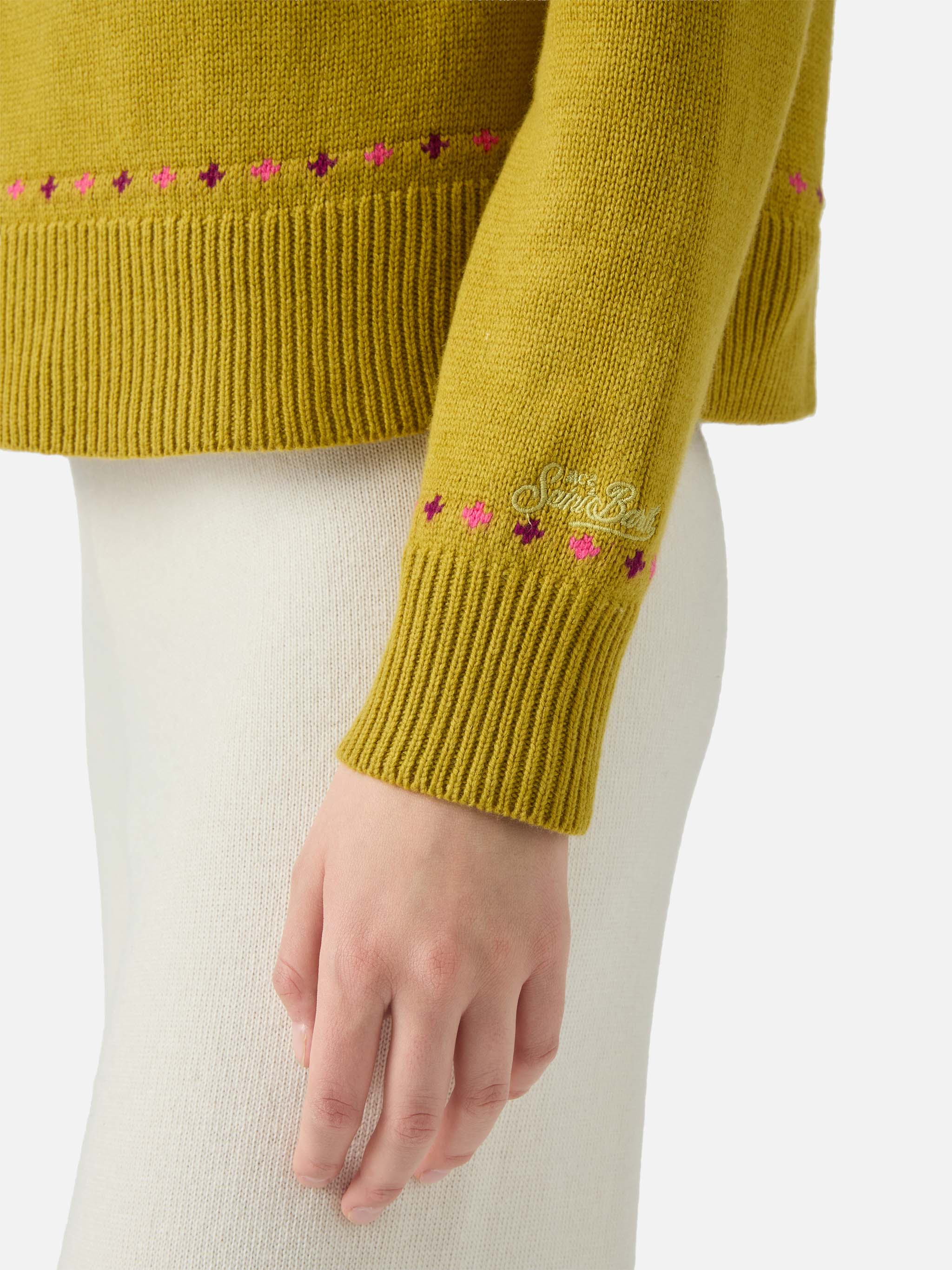 Cashmere Blend Sweater Meghan With Nordic Jacquard Green