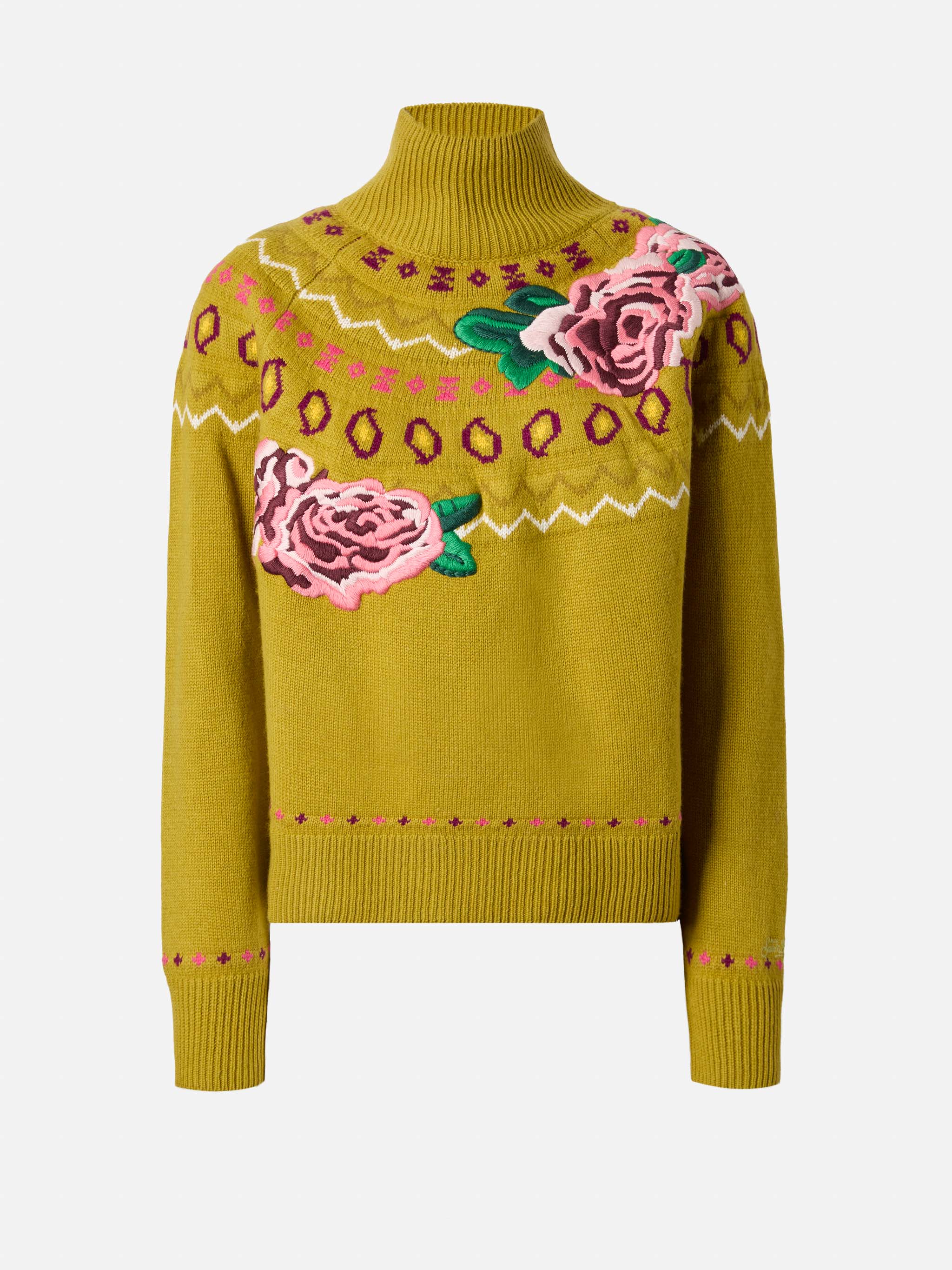 Cashmere Blend Sweater Meghan With Nordic Jacquard Green