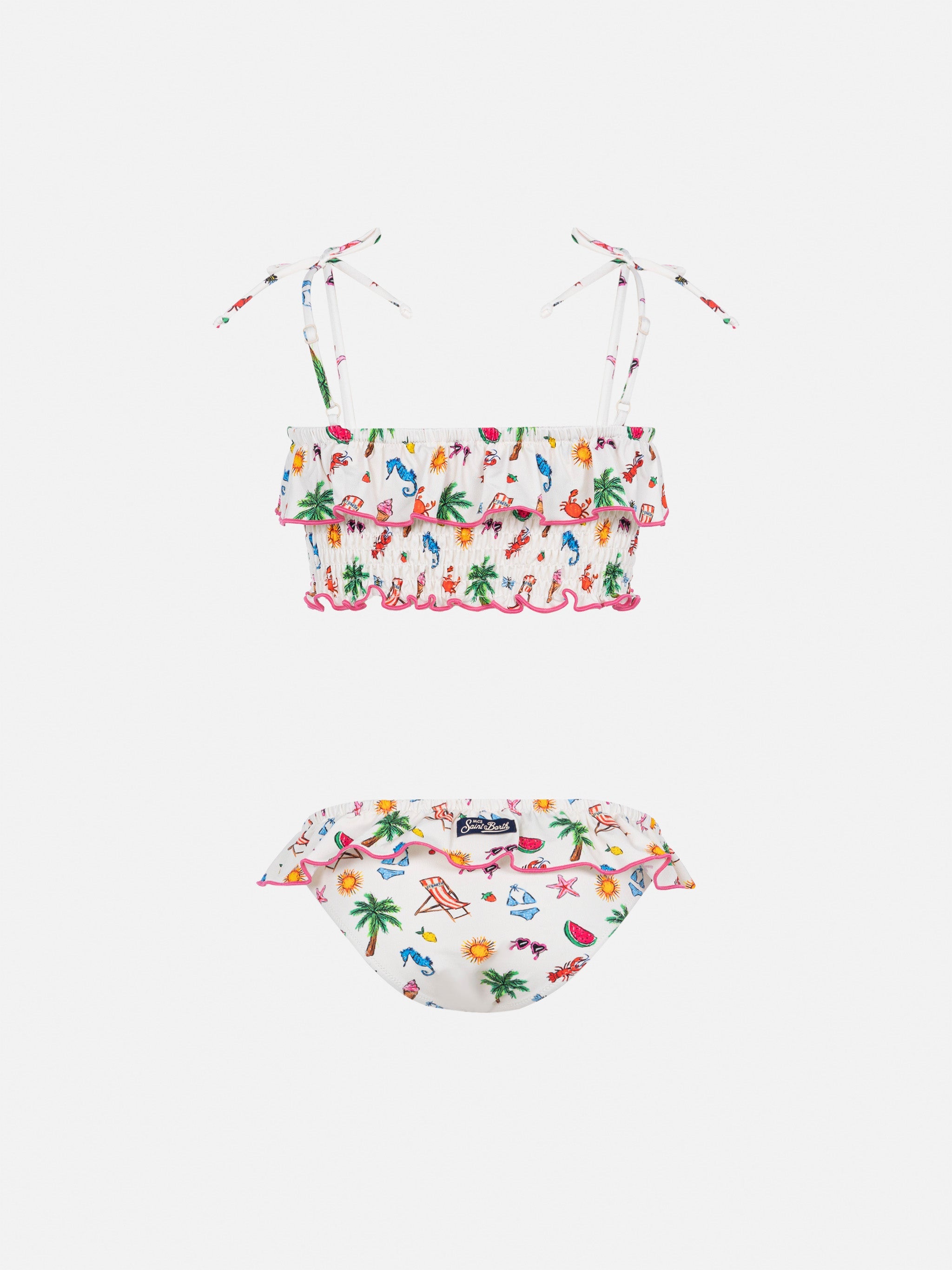 Melie Smocked Point Embroidery Bikini With Ruffle White