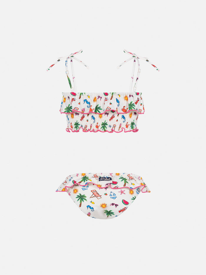 Melie Smocked Point Embroidery Bikini With Ruffle White