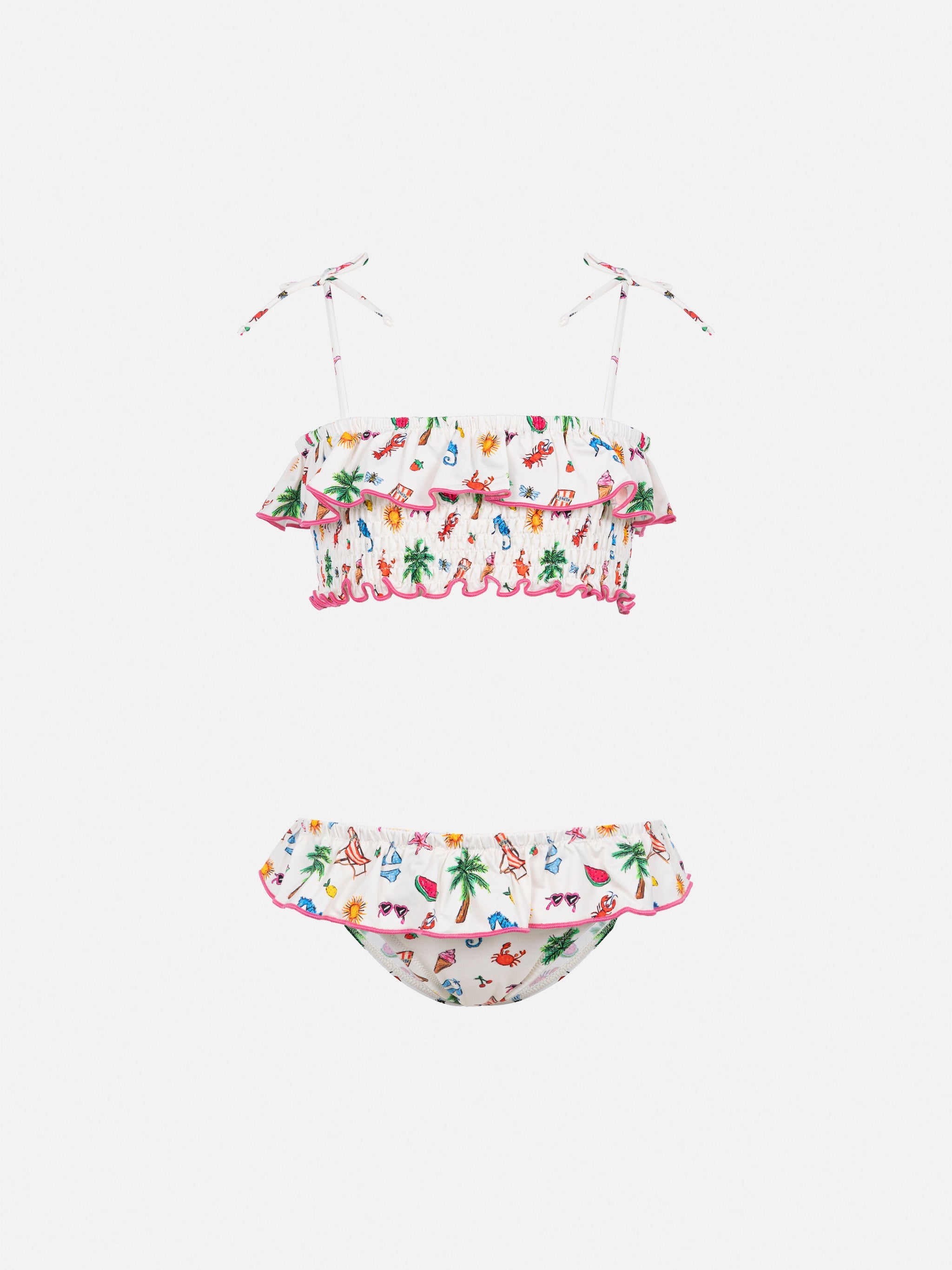 Melie Smocked Point Embroidery Bikini With Ruffle White
