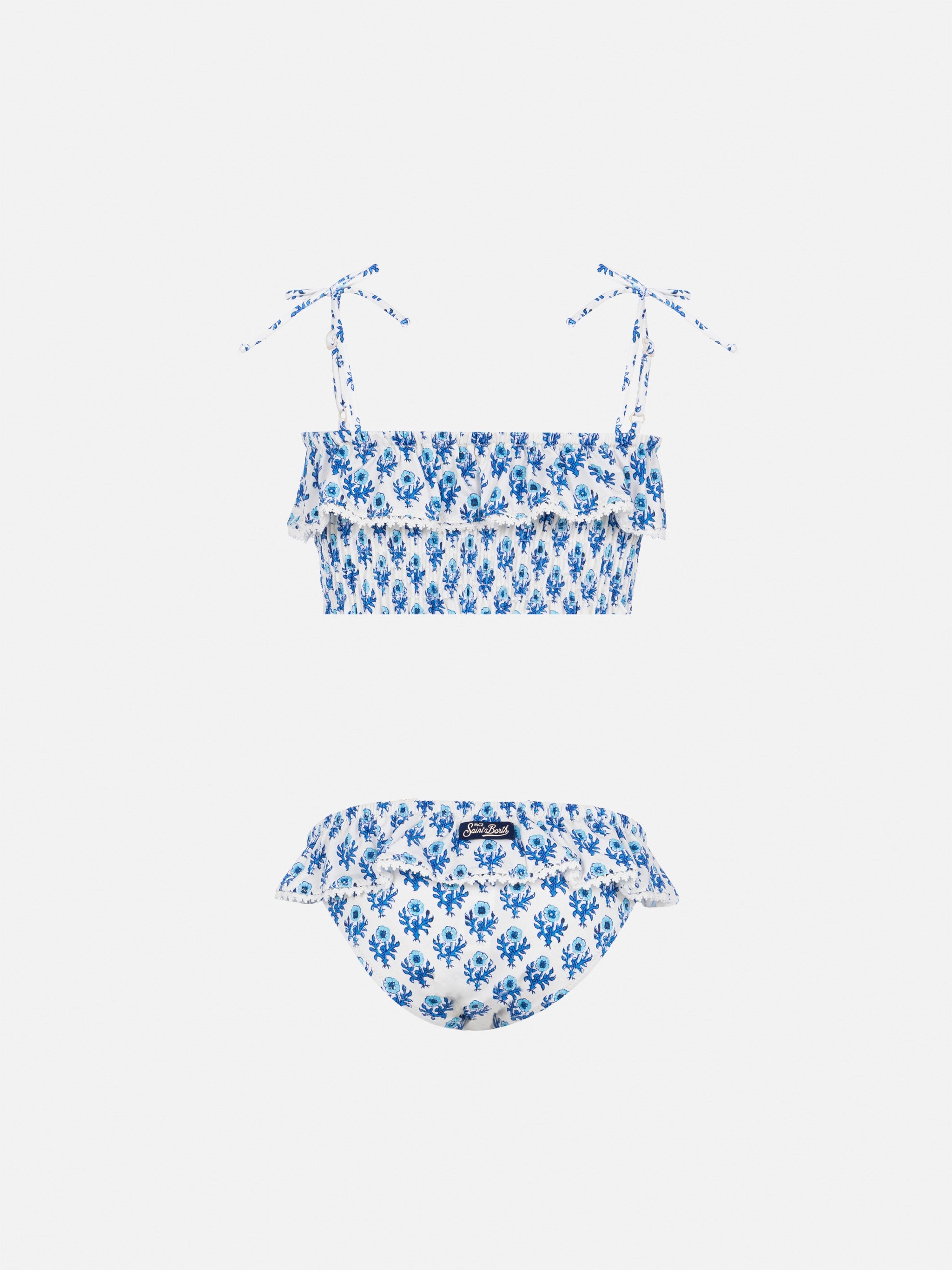 Melie Smocked Point Embroidery Bikini With Ruffle White
