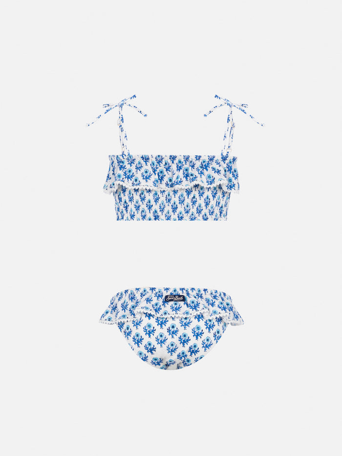 Melie Smocked Point Embroidery Bikini With Ruffle White