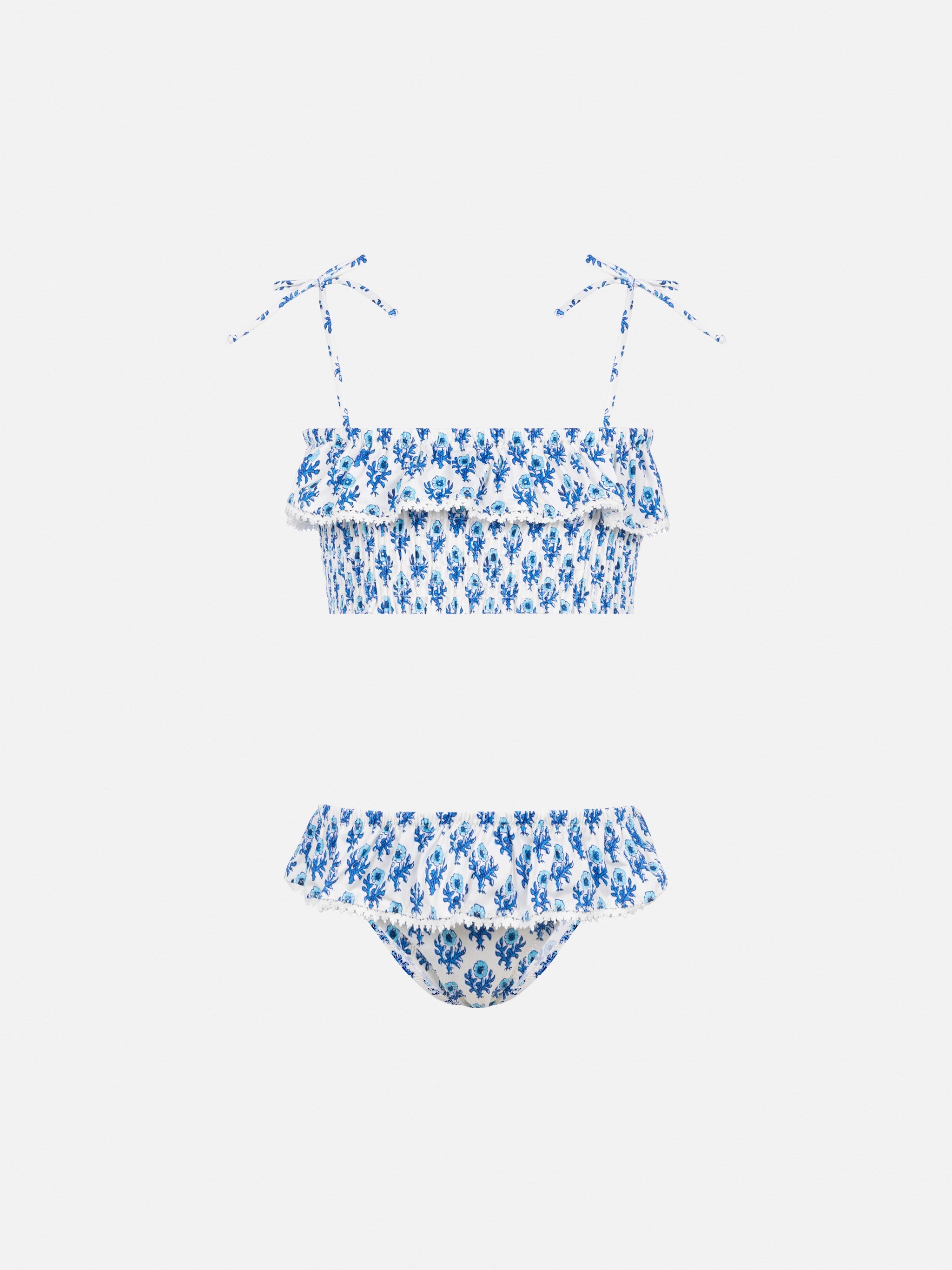 Melie Smocked Point Embroidery Bikini With Ruffle White