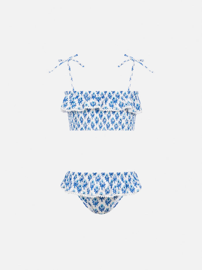 Melie Smocked Point Embroidery Bikini With Ruffle White