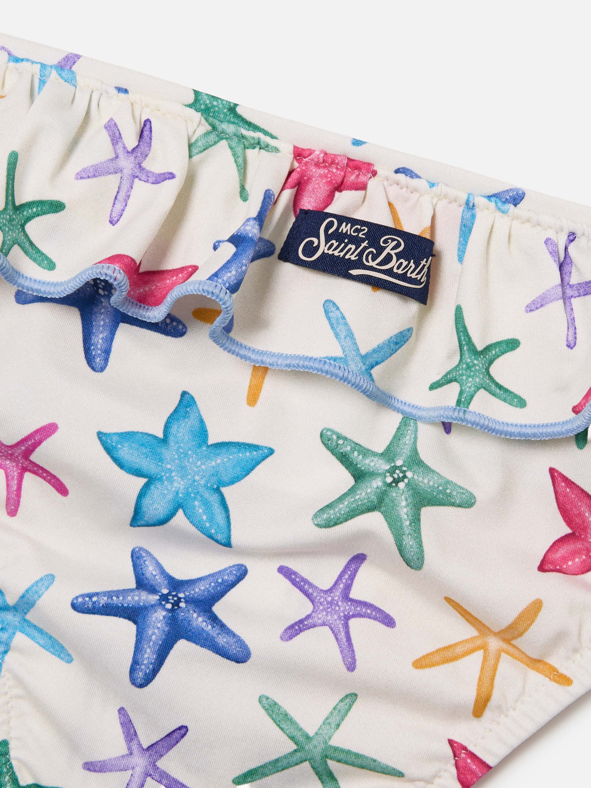 Melly Cream Starfish Print Swim Briefs White Bottom