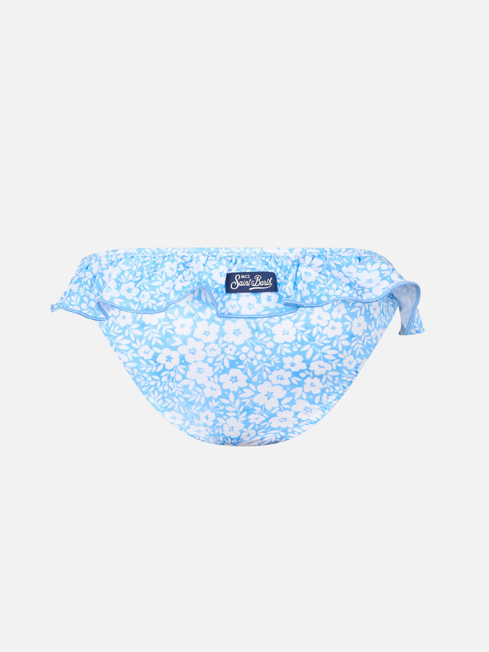 Girl Ruffled Swim Briefs Melly With Flower Print Sky Bottom