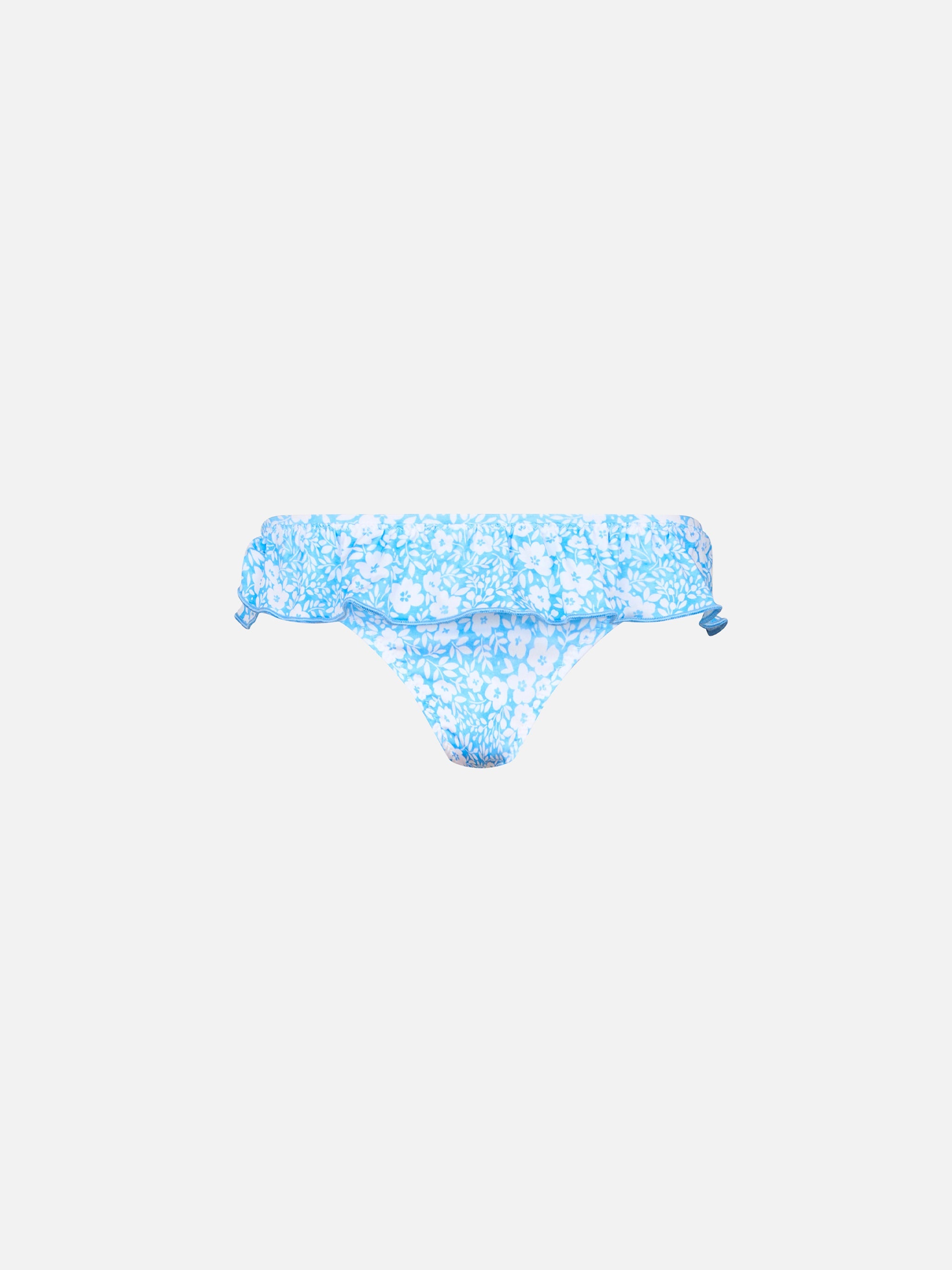 Girl Ruffled Swim Briefs Melly With Flower Print Sky Bottom