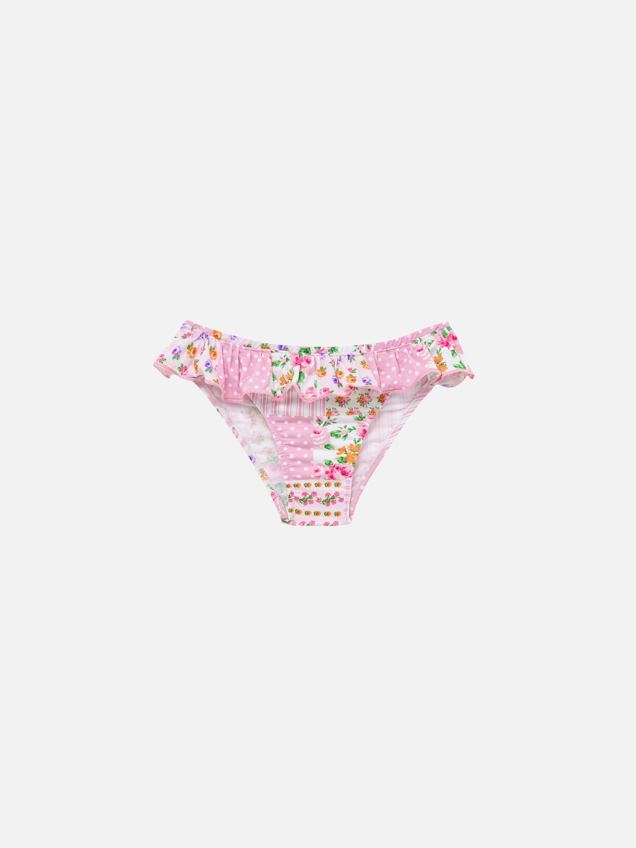 Melly Ruffled Swim Briefs With Flower Patch Print Pink Bottom