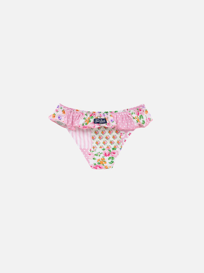 Melly Ruffled Swim Briefs With Flower Patch Print Pink Bottom
